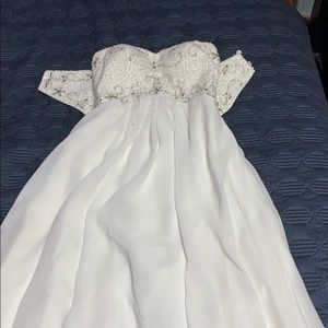 White strapless floor length prom dress